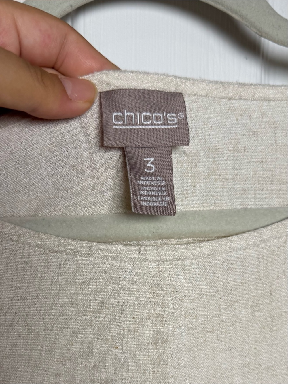 Chico's‎ Linen Blend Cream Tunic Top Women’s (3) US XL Sleeve Button Detailing - Picture 3 of 11